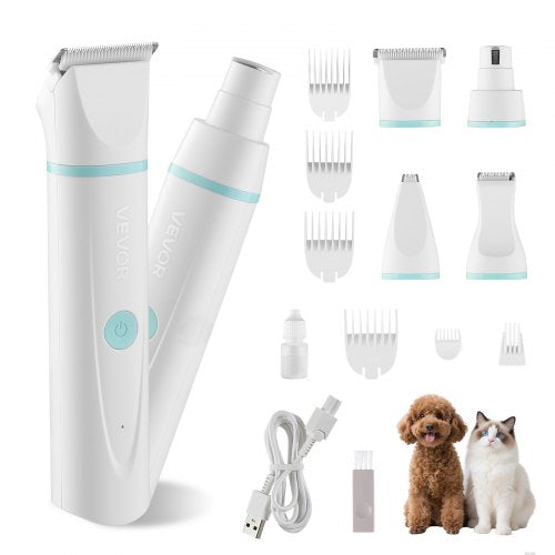 VEVOR Dog Clippers for Grooming, 4 in 1 Dog Grooming Kit, Low Noise, Rechargeable Pet Shaver with 6 Combs & 4 Detachable Blades, Waterproof Cordless P