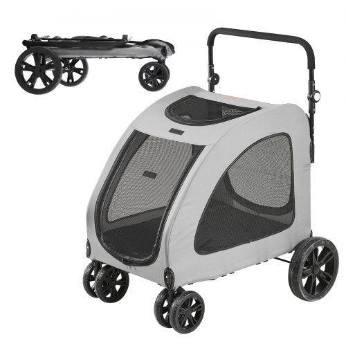 VEVOR Pet Stroller, 4 Wheels Dog Stroller Rotate with Brakes, 72.6 kg Weight Capacity, Puppy Stroller with Breathable Mesh Windows and Height-Adjustab