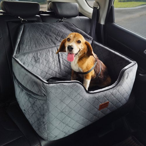 VEVOR Dog Car Seat, Dog Booster Seat for Car with A Storage Pocket, Pet Car Seat with Clip-On Safety Leash, Sponge Filling, Dog Car Bed for Medium & L