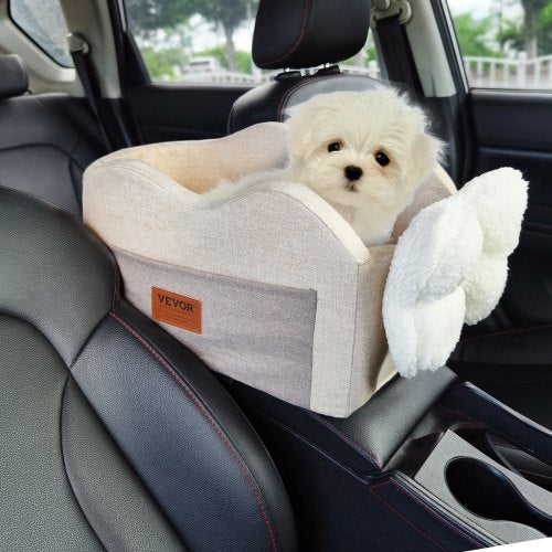 VEVOR Console Dog Car Seat, Center Console Dog Booster Seat for Small Dog, Pet Car Seat for Car Armrest with Clip-On Leash, Adjustable Straps, Support