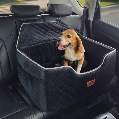 VEVOR Dog Car Seat, Dog Booster Seat for Car with A Storage Pocket, Pet Car Seat with Clip-On Safety Leash, Sponge Filling, Dog Car Bed for Medium & L