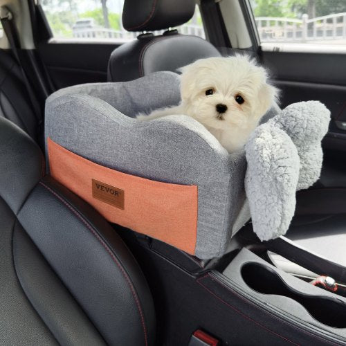VEVOR Console Dog Car Seat, Center Console Dog Booster Seat for Small Dog, Pet Car Seat for Car Armrest with Clip-On Leash, Adjustable Straps, Support