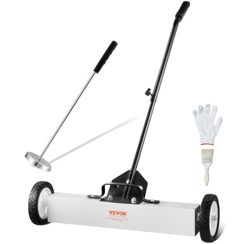VEVOR 24-Inch Magnetic Sweeper with Wheels, 50 lbs Capacity, with Telescoping Magnetic Pickup Tool, Adjustable Handle, Magnetic Pickup Sweeper to Pick