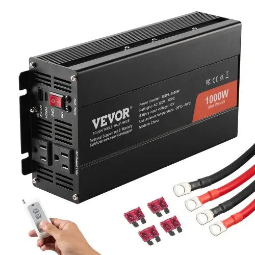 VEVOR Pure Sine Wave Inverter, 1000 Watt, DC 12V to AC 120V Power Inverter with 2 AC Outlets 2 USB Port 1 Type-C Port, Remote Control for Small Home D Matron Inn