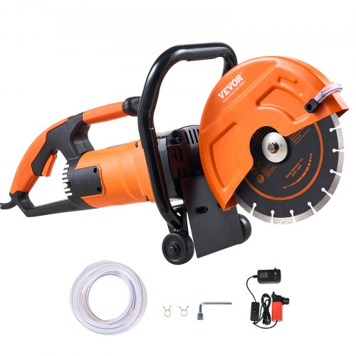 VEVOR Electric Concrete Saw, 9 in, 1800 W 15 A Motor Circular Saw Cutter with 3.5 in Cutting Depth, Wet-Dry Disk Saw Cutter Includes Water Line, Pump 
