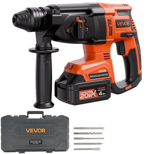 VEVOR 20V Brushless Cordless Hammer Drill, Lithium-Ion 1 Inch Rotary Hammer Driver, SDS-Plus Electric Lightweight Power Tool Kit with Battery and Char