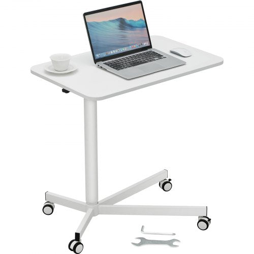 VEVOR Mobile Standing Desk, 28.5"-44.2" Gas-Spring Height Adjustable Sit-Stand Desk, 360° Swivel Wheels (2 Lockable) Portable Rolling Laptop Table Com