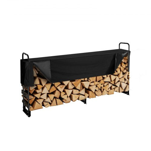 VEVOR Firewood Rack with Waterproof Cover, 257 x 36 x 117 cm Outdoor Firewood Holder, 660lb Weight Capacity, 1-2 Cord Log Holder, Half-Covered, Powder