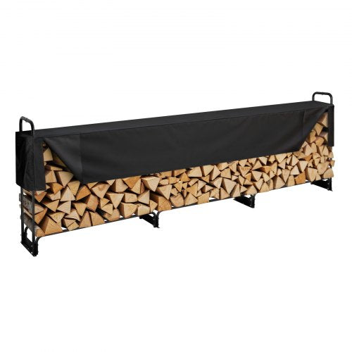 VEVOR Firewood Rack with Waterproof Cover, 383 x 36 x 117 cm Outdoor Firewood Holder, 660lb Weight Capacity, 1-2 Cord Log Holder, Half-Covered, Powder