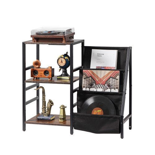 VEVOR Record Player Stand with Charging Station & USB Ports, Holds up to 200 Albums, 3-Tier Turntable Stand with Vinyl Record Storage, Record Player T