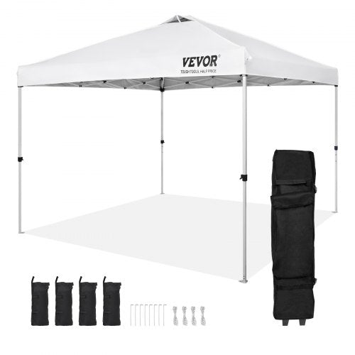 VEVOR Pop Up Canopy Tent, 10 x 10 ft, 250 D PU Silver Coated Tarp, with Portable Roller Bag and 4 Sandbags, Waterproof and Sun Shelter Gazebo for Outd