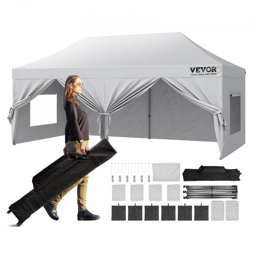 VEVOR 10x20FT Pop up Canopy with Removable Sidewalls, Instant Canopies Portable Gazebo & Wheeled Bag, UV Resistant Waterproof, Enclosed Canopy Tent fo