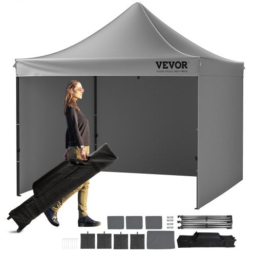 VEVOR 10x10FT Pop up Canopy with Removable Sidewalls, Instant Canopies Portable Gazebo & Wheeled Bag, UV Resistant Waterproof, Enclosed Canopy Tent fo