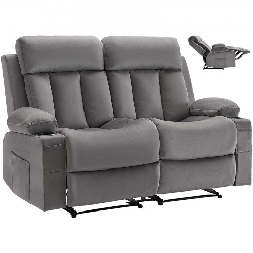 VEVOR Loveseat Recliner Sofa, Power Reclining Couch with Heating and Massage, Soft Velvet Electric Recliner Sofa with USB Ports, Cup Holders and Side