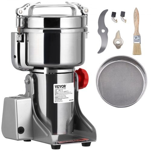 VEVOR 2500g Electric Grain Mill Grinder, High Speed 3750W Commercial Spice Grinders, Stainless Steel Pulverizer Powder Machine, for Dry Herbs Grains S