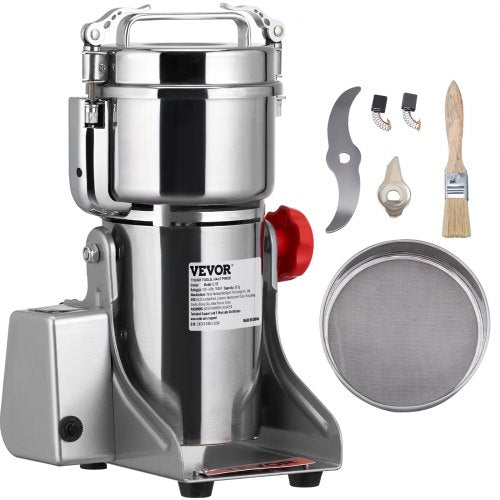 VEVOR 700g Electric Grain Mill Grinder, High Speed 2500W Commercial Spice Grinders, Stainless Steel Pulverizer Powder Machine, for Dry Herbs Grains Sp