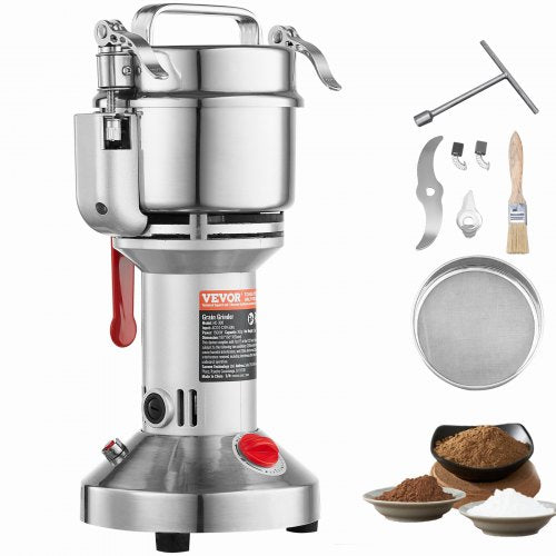 VEVOR 300g Electric Grain Mill Grinder, High Speed 1500W Commercial Spice Grinders, Stainless Steel Pulverizer Powder Machine, for Dry Grains Spices C