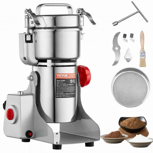 VEVOR 300g Electric Grain Mill Grinder, High Speed 1500W Commercial Spice Grinders, Stainless Steel Pulverizer Powder Machine, for Dry Grains Spices C