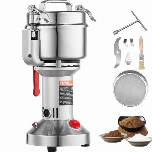 VEVOR 550g Electric Grain Mill Grinder, High Speed 2000W Commercial Spice Grinders, Stainless Steel Pulverizer Powder Machine, for Dry Grains Spices C