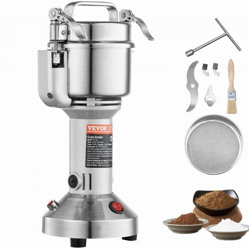 VEVOR 750g Electric Grain Mill Grinder, High Speed 2000W Commercial Spice Grinders, Stainless Steel Pulverizer Powder Machine, for Dry Grains Spices C