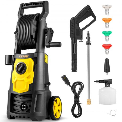 VEVOR Electric Pressure Washer, 2000 PSI, Max 1.65 GPM Power Washer w- 30 ft Hose & Reel, 5 Quick Connect Nozzles, Foam Cannon, Portable to Clean Pati