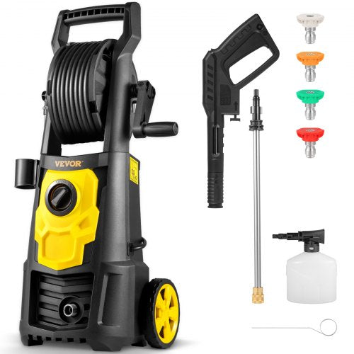 VEVOR Electric Pressure Washer, 2000 PSI, Max 1.65 GPM Power Washer with 30 ft Hose & Reel, 5 Quick Connect Nozzles, Foam Cannon, Portable to Clean Pa