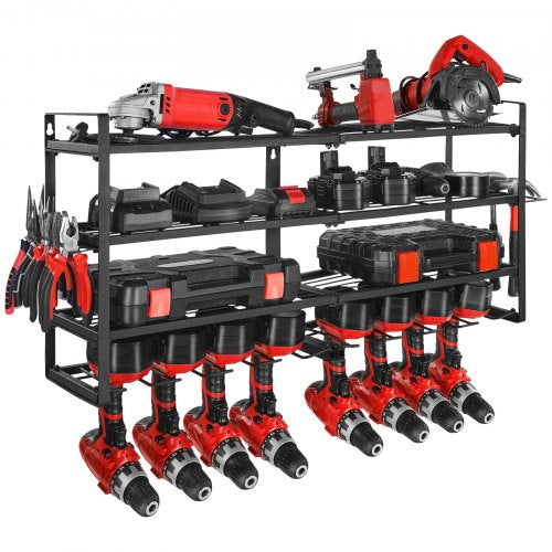 VEVOR Power Tool Organizer Wall Mount, 4-Layer Storage Rack with 8 Drill Holders, Tools Holder and Storage Rack with Screwdriver Holder, Garage Tool O