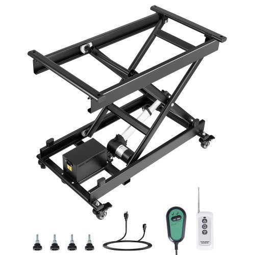 VEVOR Electric Lift Table, 330 lbs Capacity Single Scissor Lift Table, 8 - 28 in Height Adjustable Lifting Platform, Coffee Table lift with 4 Wheels,