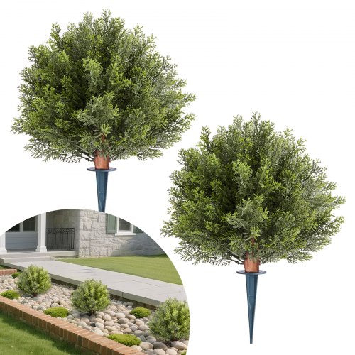 VEVOR Artificial Topiary Cypress Trees with Ground Spike, 16 inch 2 Set Faux Shrubs & Bushes Potted Plants, Fake Silk Tree Look Real for Decor Front P