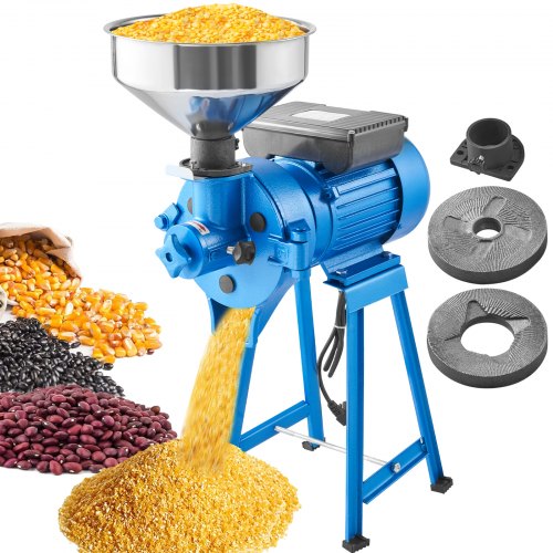 VEVOR Electric Grain Mill Grinder, 1500W 110V Spice Grinders, Commercial Corn Mill with Funnel, Thickness Adjustable Powder Machine, Heavy Duty Feed F