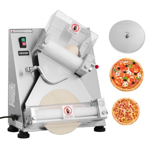 VEVOR Pizza Dough Roller Sheeter, 3-14 Inch Automatic Stainless Steel Pizza Press, Commercial Electric 370W Pasta Maker Machine, 260 pcs Per Hour, Adj