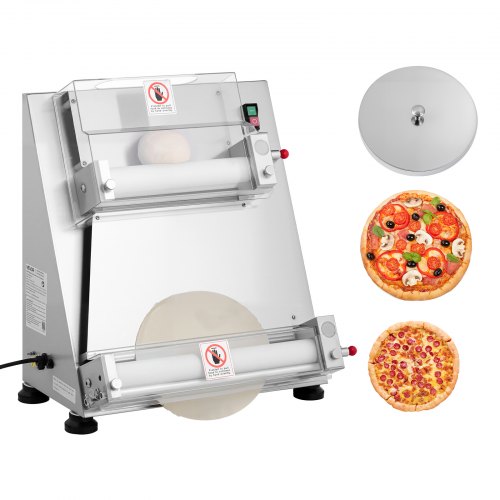 VEVOR Pizza Dough Roller Sheeter, 3-16 Inch Semi-automatic Stainless Steel Pizza Press, Commercial Electric 390W Pasta Maker Machine, 260 pcs Per Hour