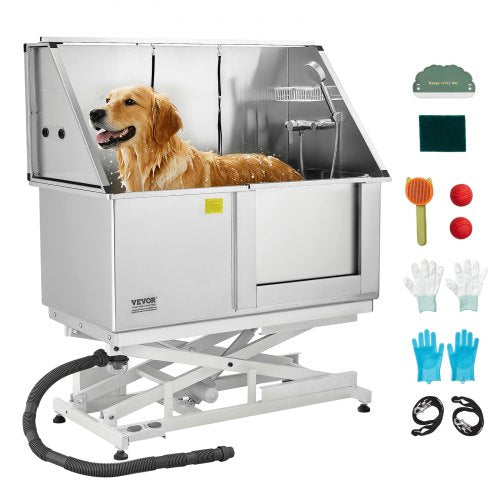 VEVOR Electric Lift Dog Washing Station, 50Inch Professional Stainless Steel Pet Grooming Tub w- Non-Slip Drain Board,Faucet & Showerhead for Home & G