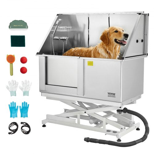 VEVOR Electric Lift Dog Washing Station, 50 inch Professional Stainless Steel Pet Grooming Tub w- PE Water Filter Board, Faucet & Showerhead Dog Batht