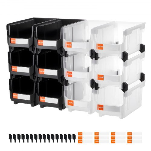 VEVOR Plastic Stackable Storage Bins, 37.7 x 21.5 x 18 cm (12 Pack), Plastic Containers for Organizing & Storage Bins for Garage, Small Parts, Office
