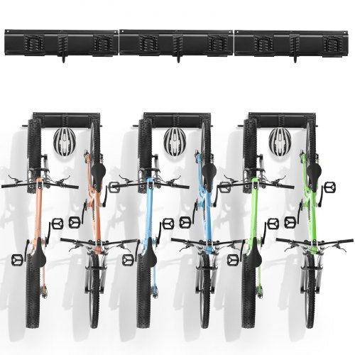 VEVOR Bike Storage Rack, 6 Bike Racks and 3 Helmets Hooks, Wall Mount Bike Storage Hanger, Home & Garage Organizer, Customizable for Various Bike Size