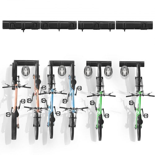 VEVOR Bike Storage Rack, 6 Bike Racks and 5 Helmets Hooks, Wall Mount Bike Storage Hanger, Home & Garage Organizer, Customizable for Various Bike Size