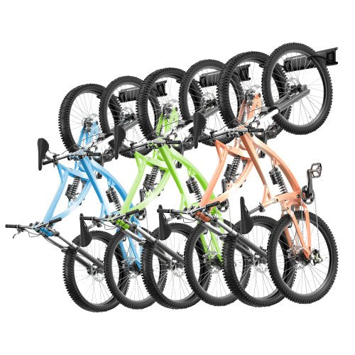 VEVOR Bike Storage Rack, 6 Bike Racks and 6 Helmets Hooks, Wall Mount Bike Storage Hanger, Home & Garage Organizer, Customizable for Various Bike Size
