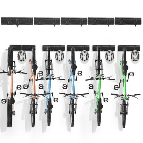 VEVOR Bike Storage Rack, 6 Bike Racks and 5 Helmets Hooks, Wall Mount Bike Storage Hanger, Home & Garage Organizer, Customizable for Various Bike Size