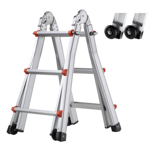 VEVOR Telescoping Ladder A Frame, 9.5 FT Compact Aluminum Extension Ladder, Multi-Function Portable Collapsible RV Ladder, Telescopic Ladder for Homew