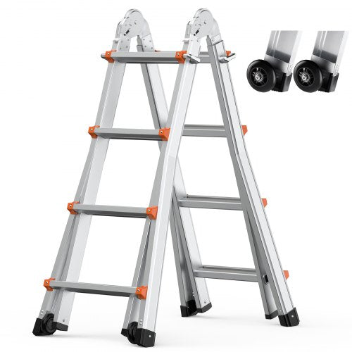 VEVOR Telescoping Ladder A Frame, 15.5 FT Compact Aluminum Extension Ladder, Multi-Function Portable Collapsible RV Ladder, Telescopic Ladder for Home