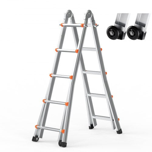 VEVOR Telescoping Ladder A Frame, 20 FT Compact Aluminum Extension Ladder, Multi-Function Portable Collapsible RV Ladder, Telescopic Ladder for Homewo