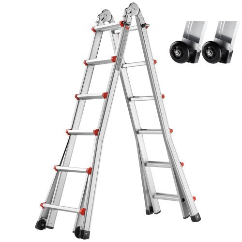 VEVOR Telescoping Ladder A Frame, 20.5 FT Compact Aluminum Extension Ladder, Multi-Function Portable Collapsible RV Ladder, Telescopic Ladder for Home