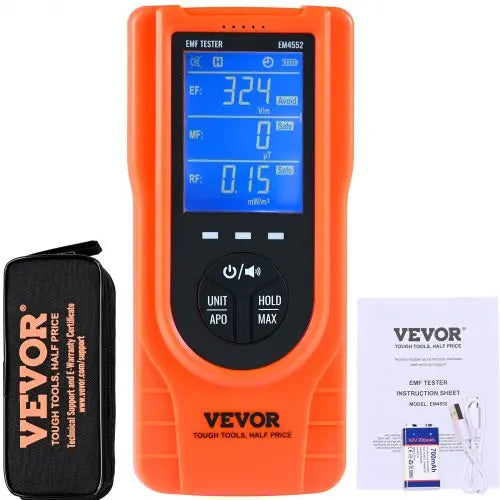 VEVOR 3-in-1 EMF Meter, 5Hz - 3.5GHz, Handheld Rechargeable Electromagnetic Field Radiation Detector, Digital LCD EMF Tester for EF MF RF Home Inspect