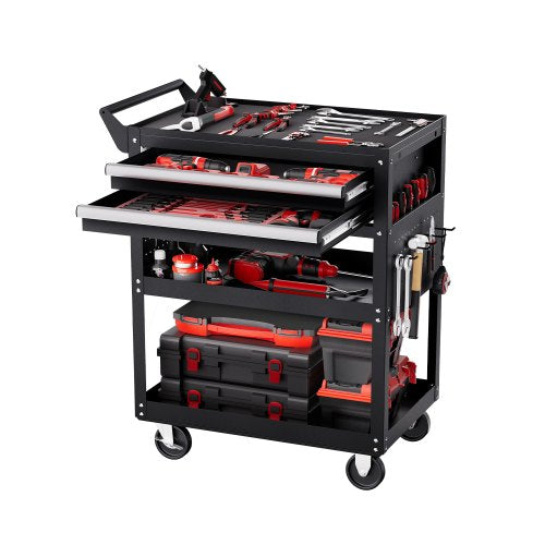 VEVOR 5-Tier Tool Cart with Wheels, 400 lbs Load Capacity, Rolling Work Cart with 2 Drawers & Pegboard, Mechanic Tool Storage Organizer with Locking S