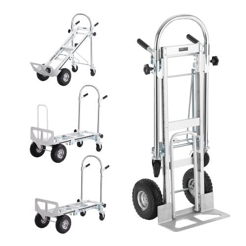 VEVOR Aluminum Hand Truck, 4 in 1, 453.6 kg Load Capacity, Heavy Duty Industrial Convertible Folding Hand Truck and Dolly, Utility Cart Converts from