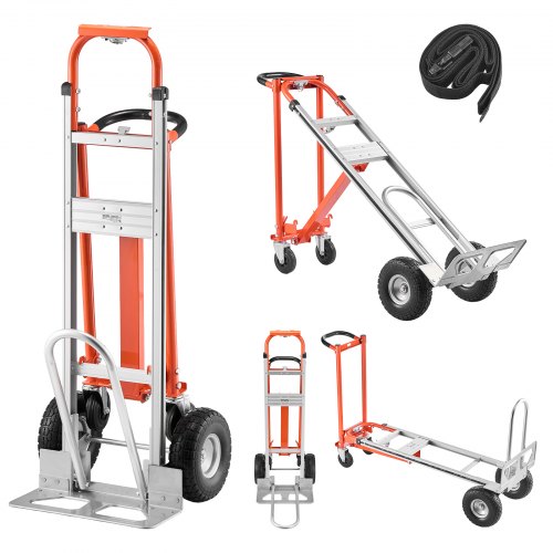 VEVOR 4 in 1 Hand Truck, 1000 lbs Load Capacity for 4-Wheel Mode, Convertible Hand Truck Dolly with Non-Slip Handle & Wheels, Aluminum Alloy Portable