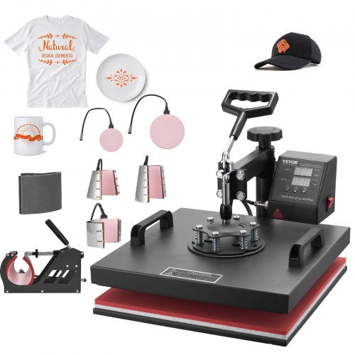 VEVOR 8 in 1 Heat Press Machine 15x15 Inch T-Shirt Pressing Machine 360° Swing Away Professional Sublimation Heat Press for Sublimation, Vinyl, Heat T
