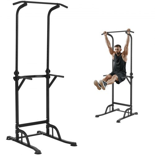 VEVOR Power Tower Dip Station, 10-Level Height Adjustable Pull Up Bar Stand, Multi-Function Strength Training Workout Equipment with 4 Suction Foot Co