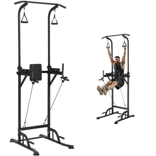 VEVOR Power Tower Dip Station, 10-Level Height Adjustable Pull Up Bar Stand, Multi-Function Home Gym Strength Training Fitness Workout Equipment with Matron Inn